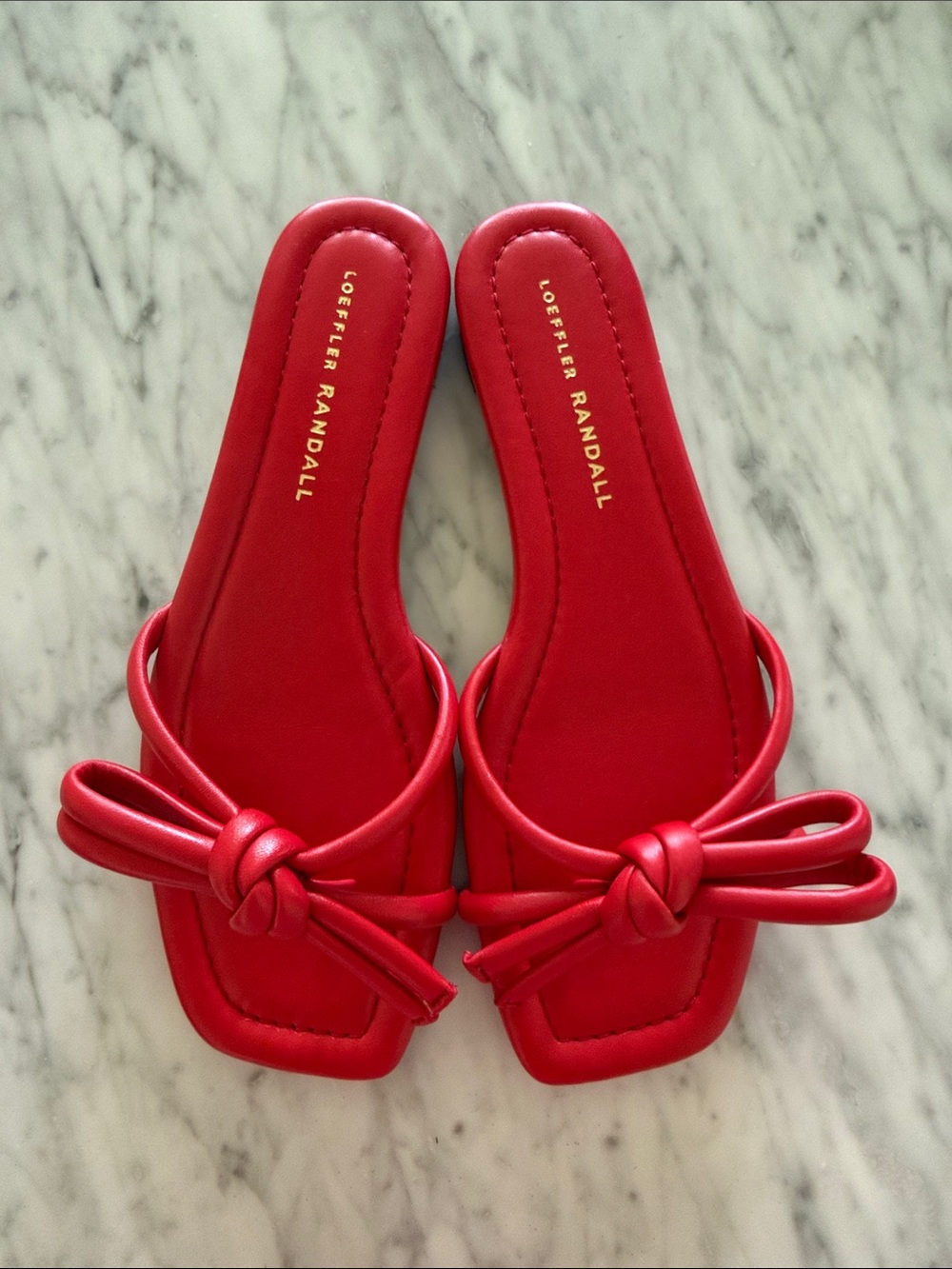 Loeffler Randall Red Knotted Slide Sandals with Bow Detail